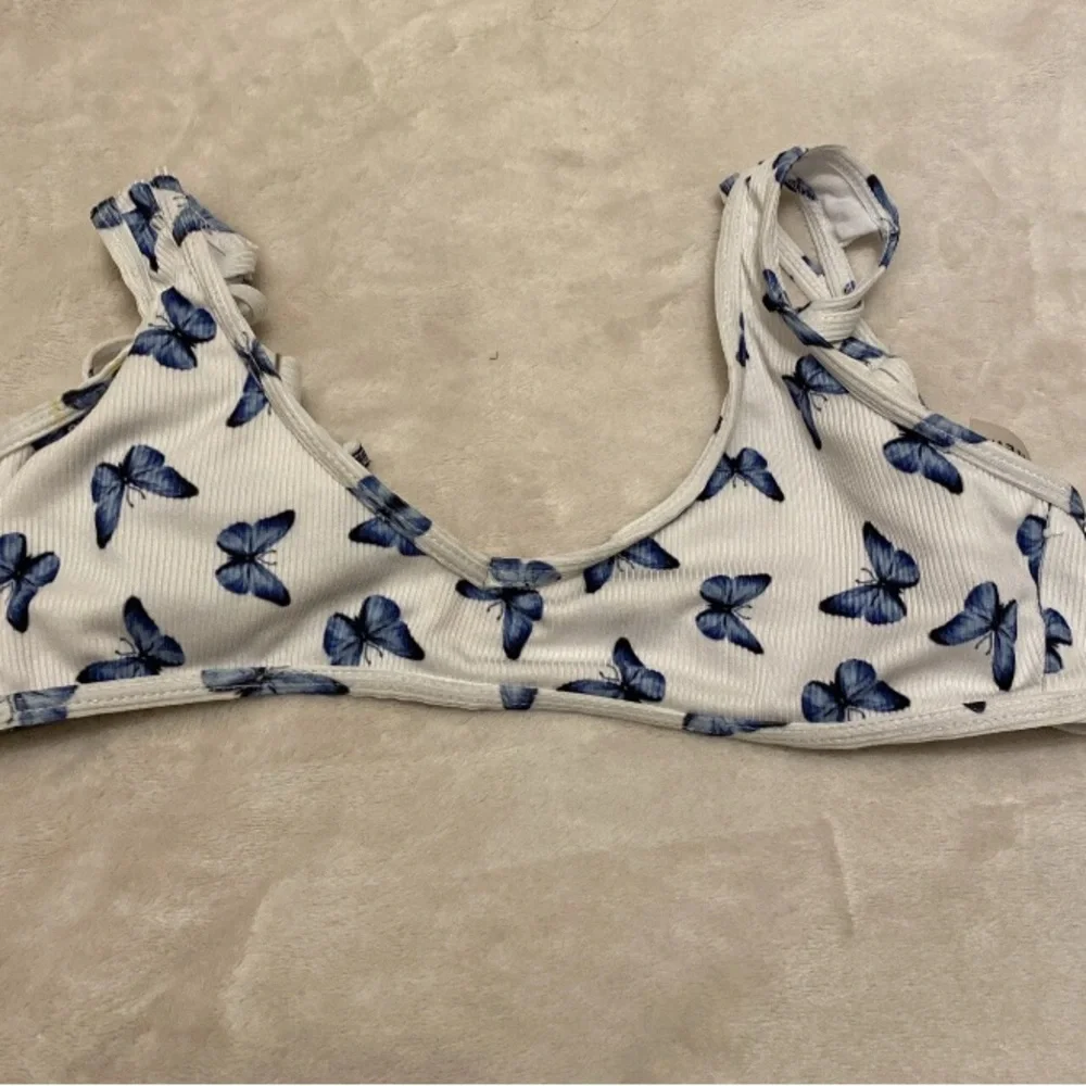 SHEIN White Bikini with Blue Butterfly Pattern